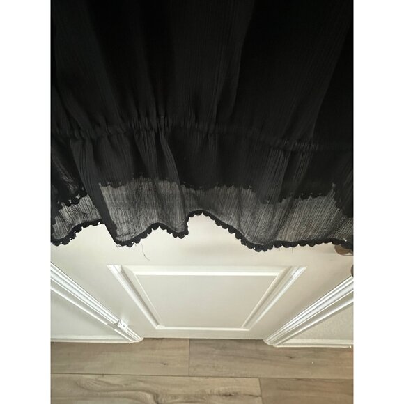 Black Sheer Blouse With Tie Neck & Pom Pom Trim - Womens L - Picture 6 of 7